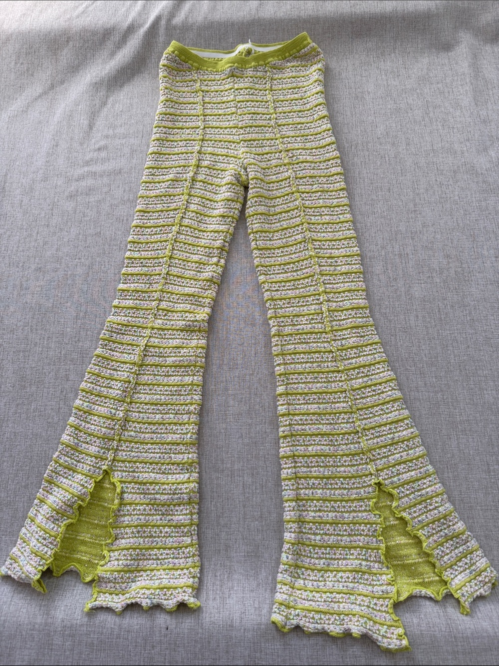 Out From Under Pants Urban Outfitters Green Textured Flare Split Hem Medium